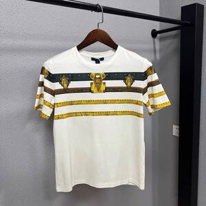 Authentic Louis Vuitton White Tee with Gold and Brown Accents